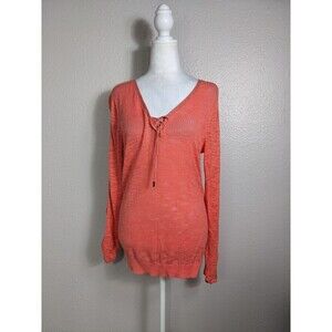 ARMANI EXCHANGE Roll Tab Sleeves RED Corral WOMEN'S BLOUSE Size Large Henley N33